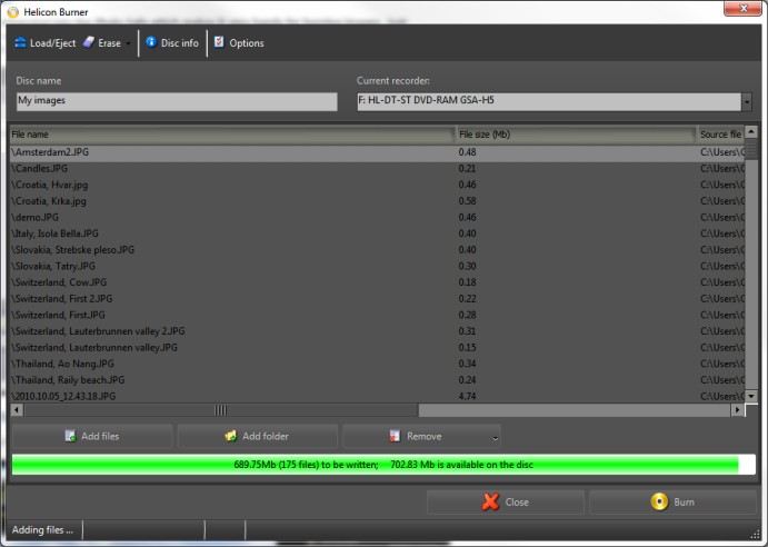 Helicon Burner screenshot
