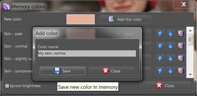 memory colors dialog